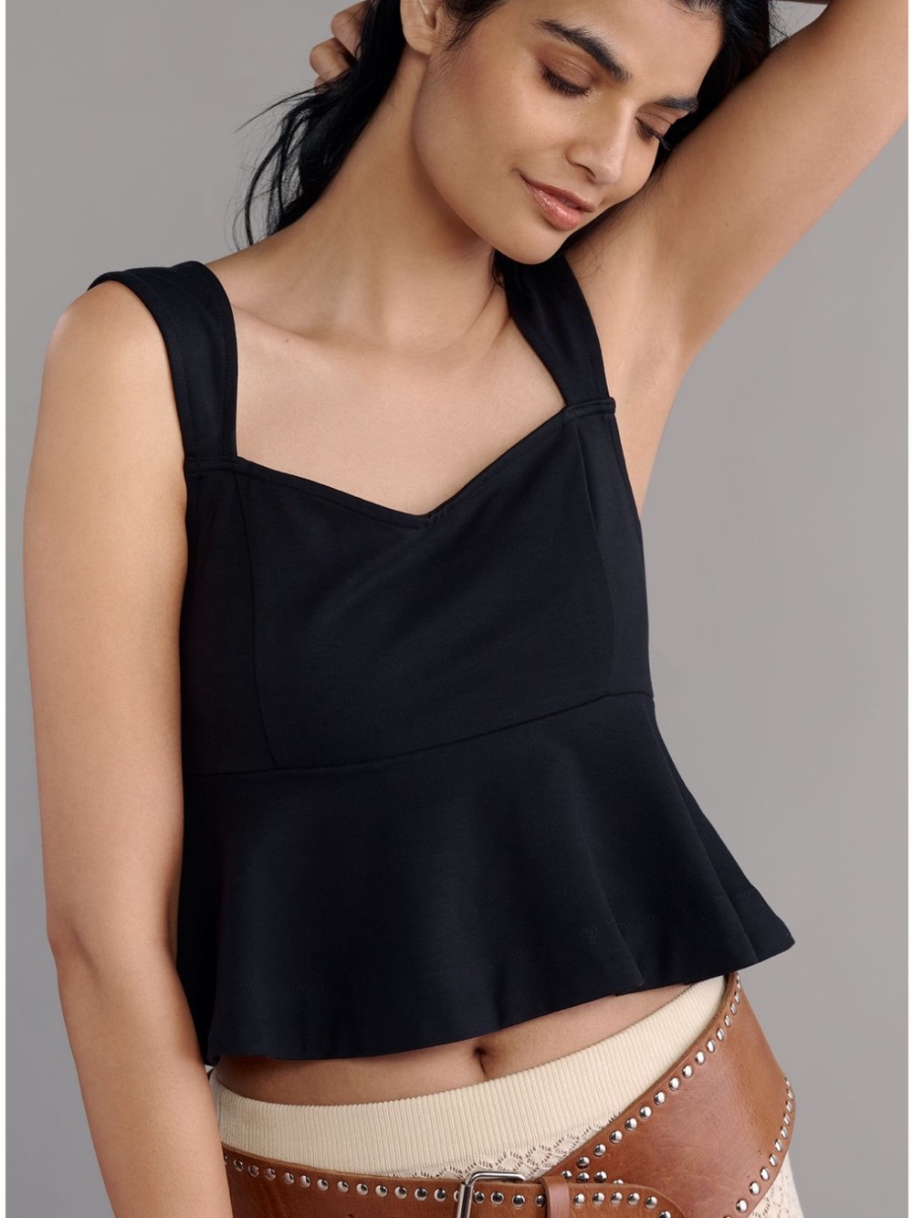 Anthropologie Maeve Square-Neck Black Peplum Tank Top NEW